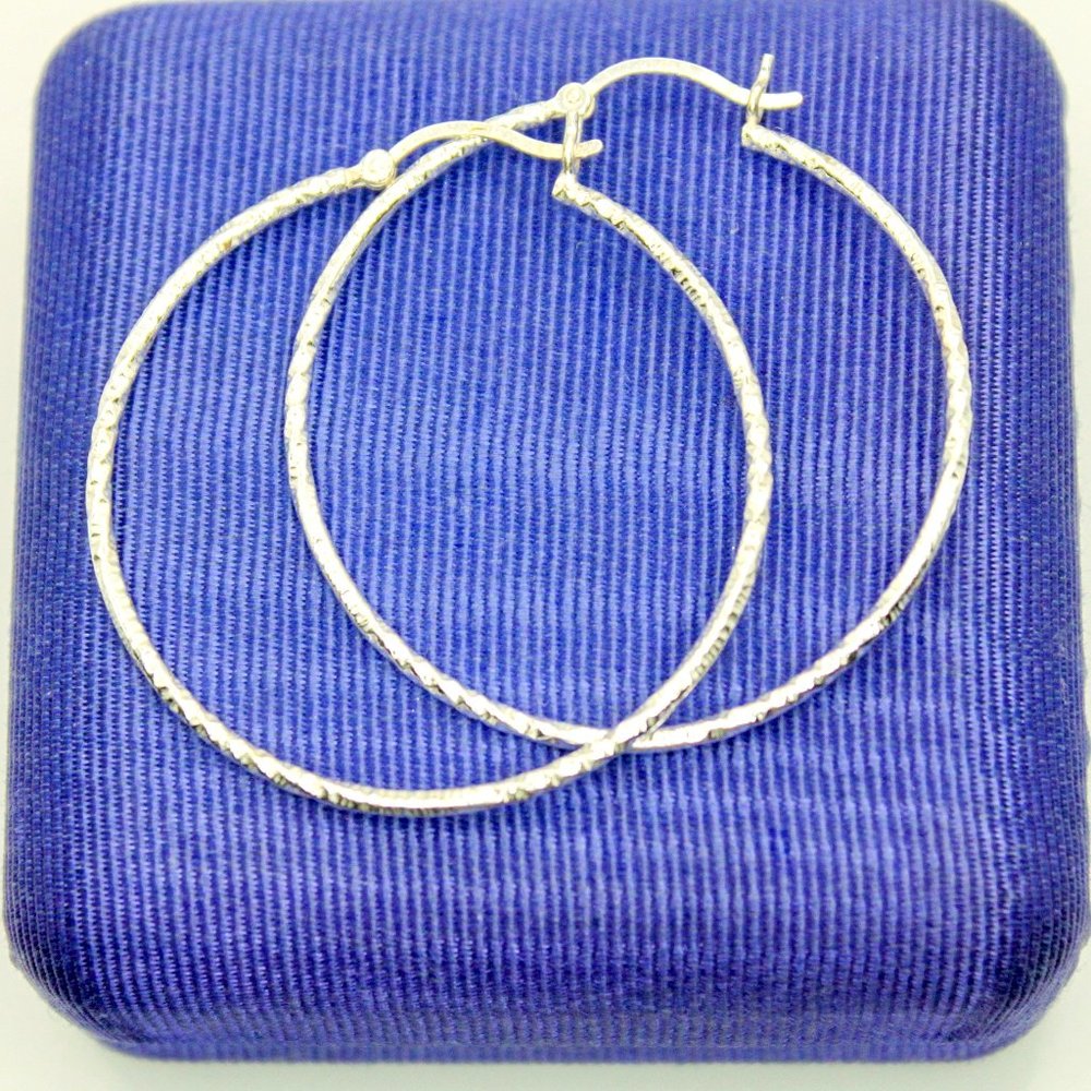 Sterling Silver 925 Diamond Cut Hoop Large Earrings Signed IBB
